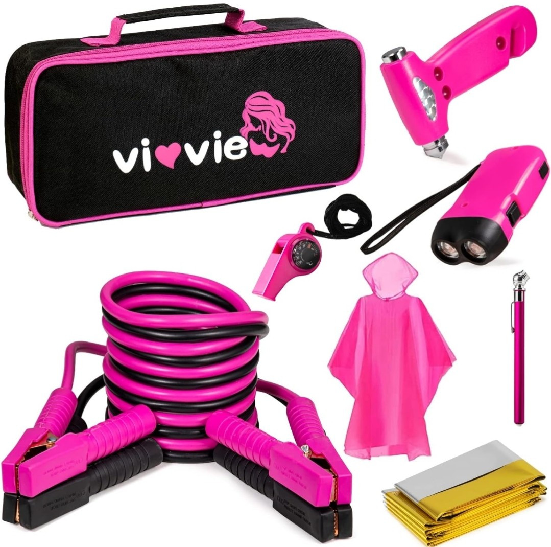 Roadside Emergency Car Kit VioView , Girl Boss w/ 8 in 1 Tools (DMG Bag Zipper)