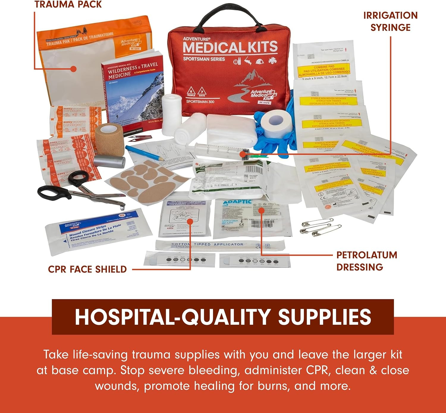 Sportsman Series Medical Kit – 300 – First Aid Kit for Camping, Hiking, Hunting