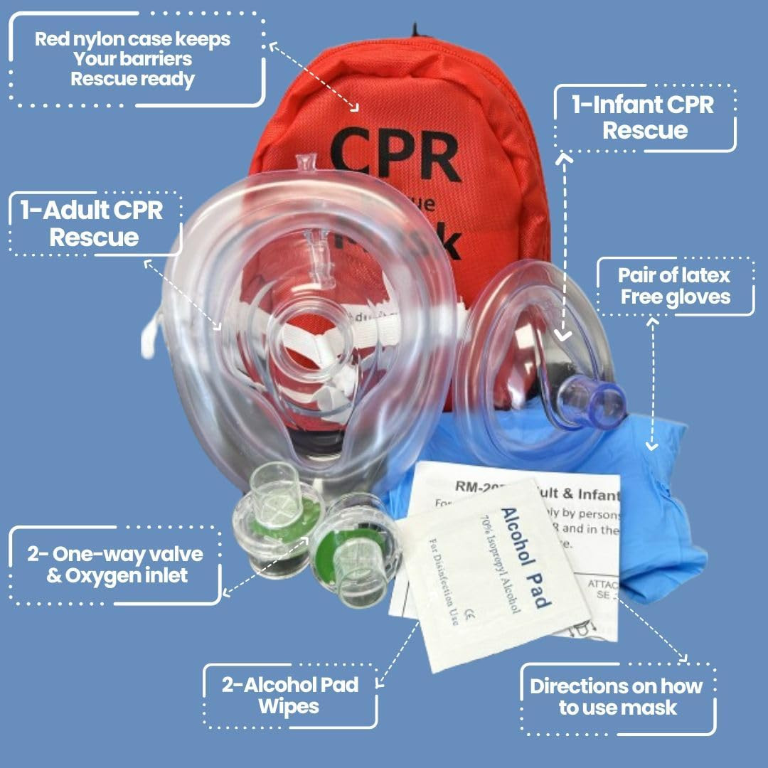 MCR Medical Pack of 10 Adult & Infant CPR Mask Combo Kits (With 2 Valves Ea.)