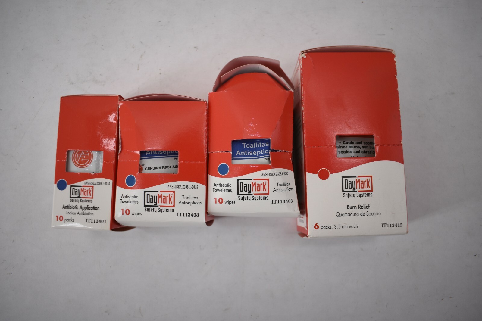 DayMark First Aid Kit Refill Package Burn Relief Antiseptic Towelette Antibiotic
