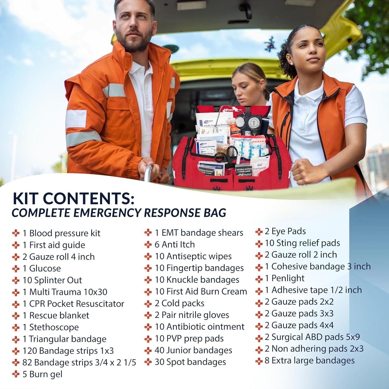 MFASCO First Aid Kit – Fully Stocked Portable Reflective Bag -First Responder Em