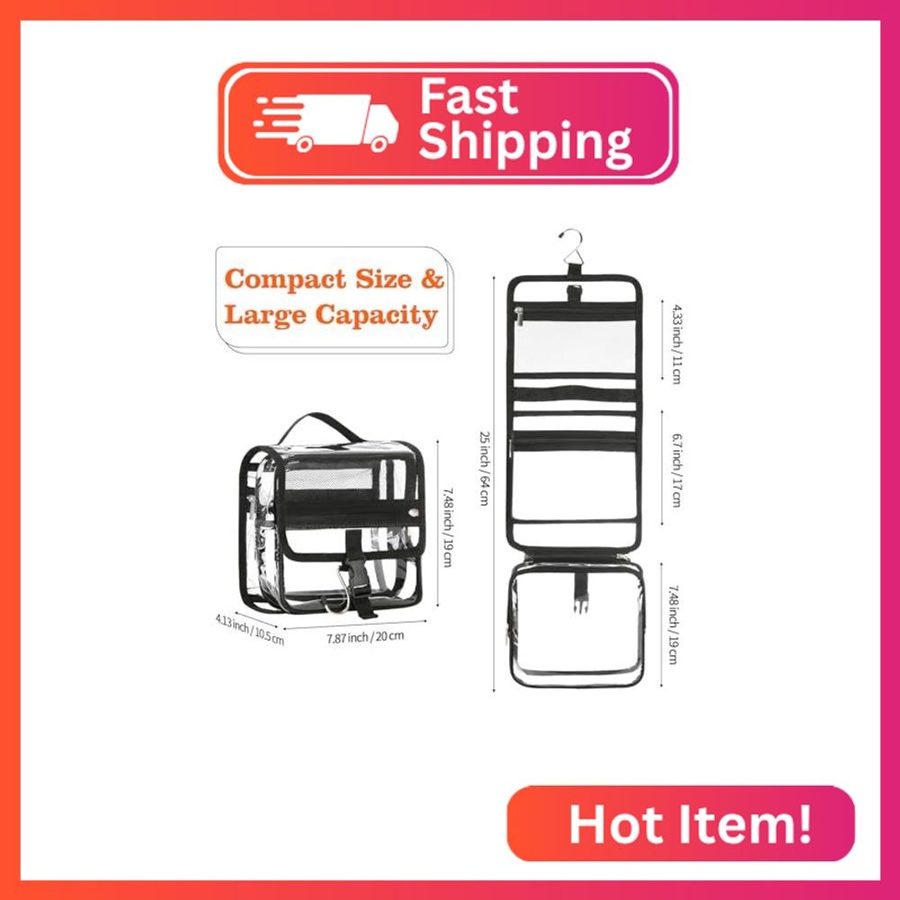Clear Toiletry Bag with TSA Liquids Travel Bag, Hanging Travel Transparent Makeu