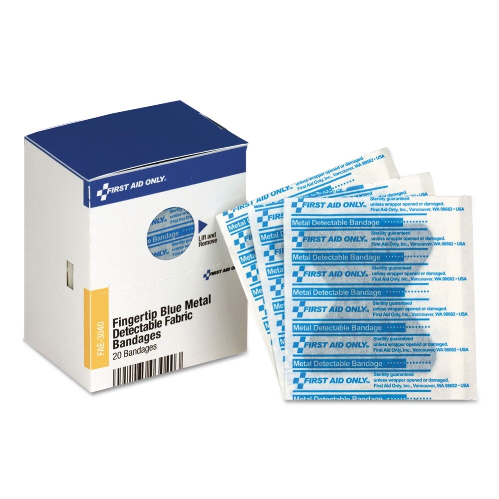 First Aid Only FAE3040 1.75 in. x 2 in. Fingertip Bandages – Blue (20 Box) New