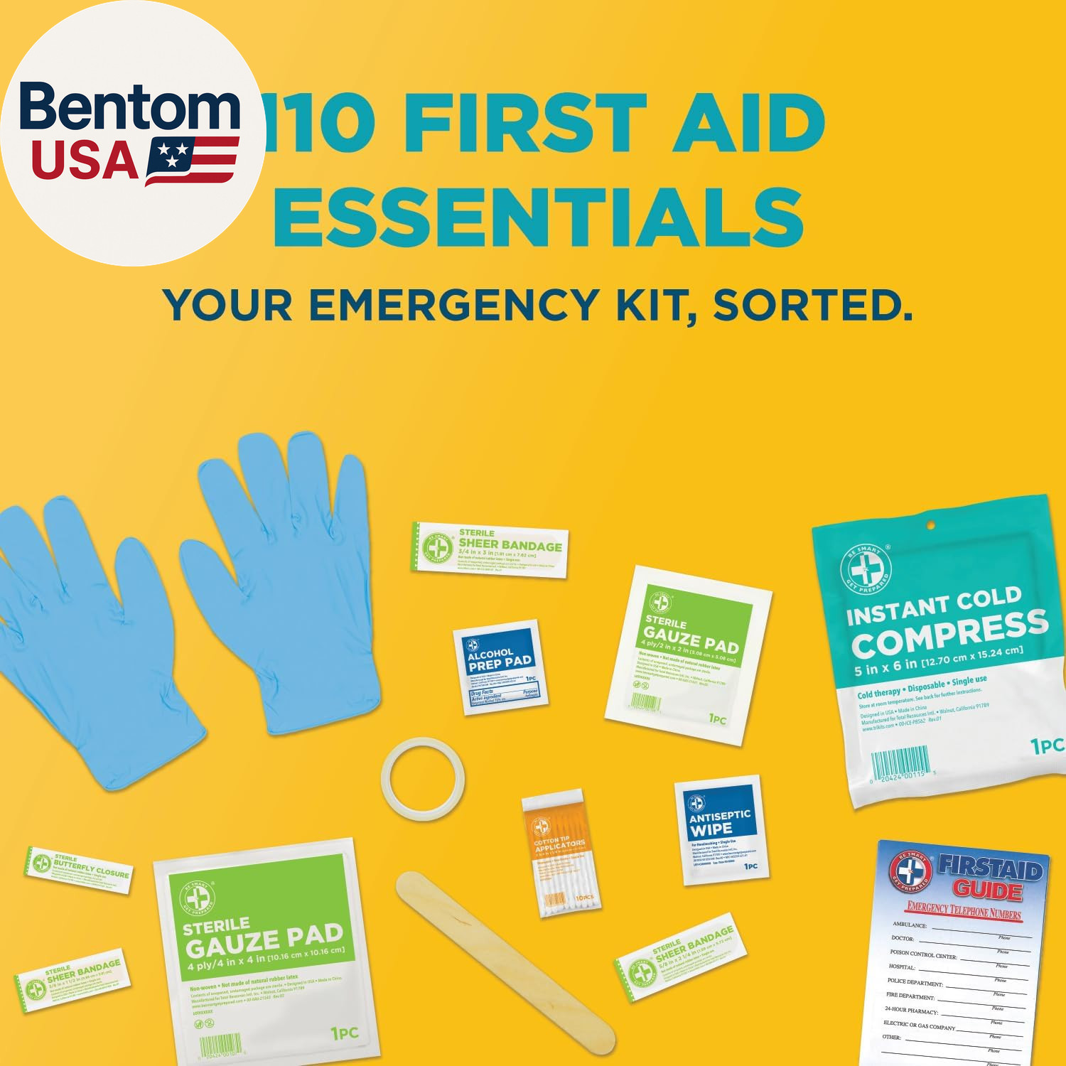 110 Pc First Aid Kit: Clean, Treat, Protect Minor Cuts, Home, Office, Car, Schoo