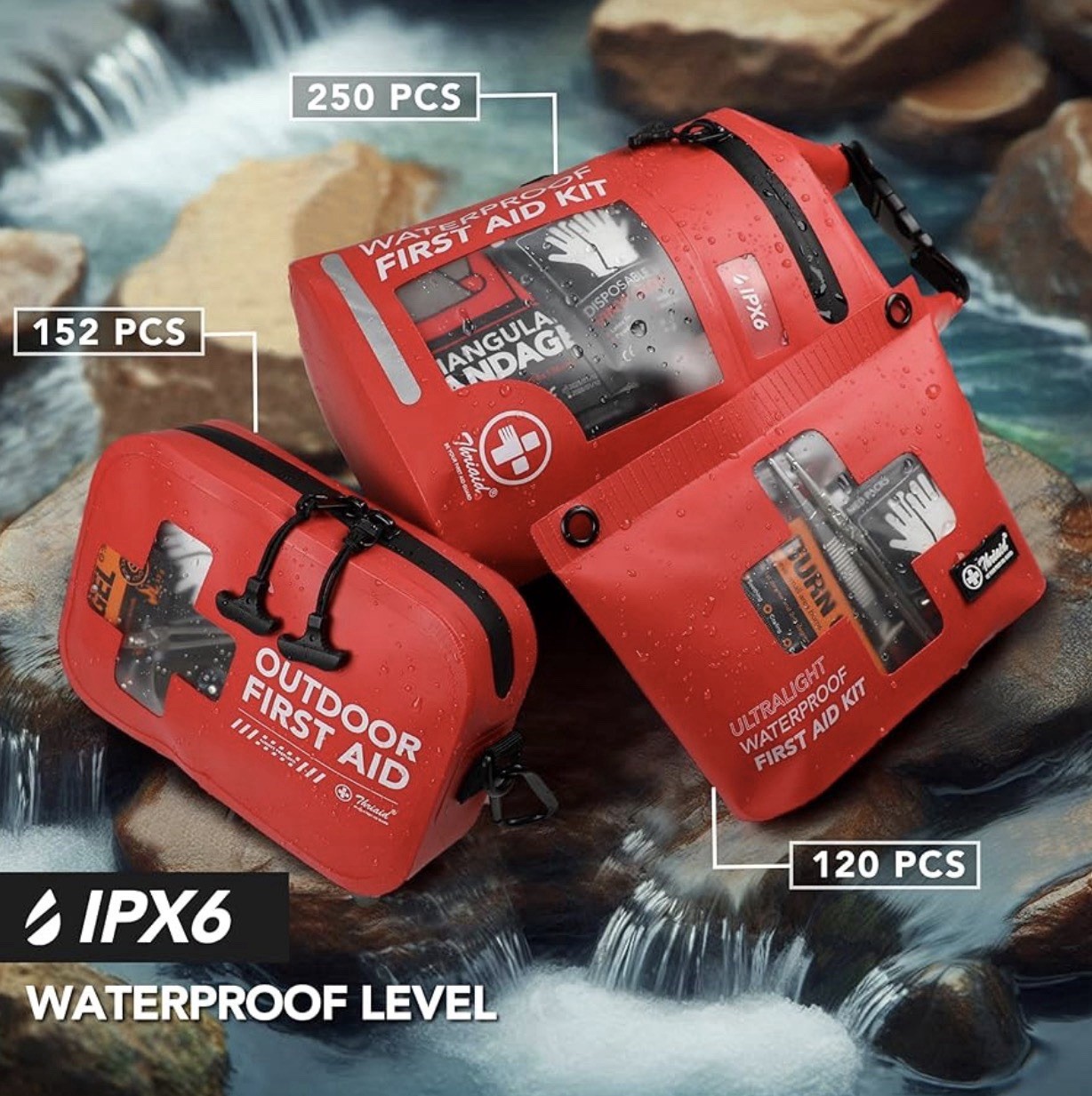 152 PCS Waterproof First Aid Kit, Portable Small Boat Dry Bag Bug Out Bag, Emerg