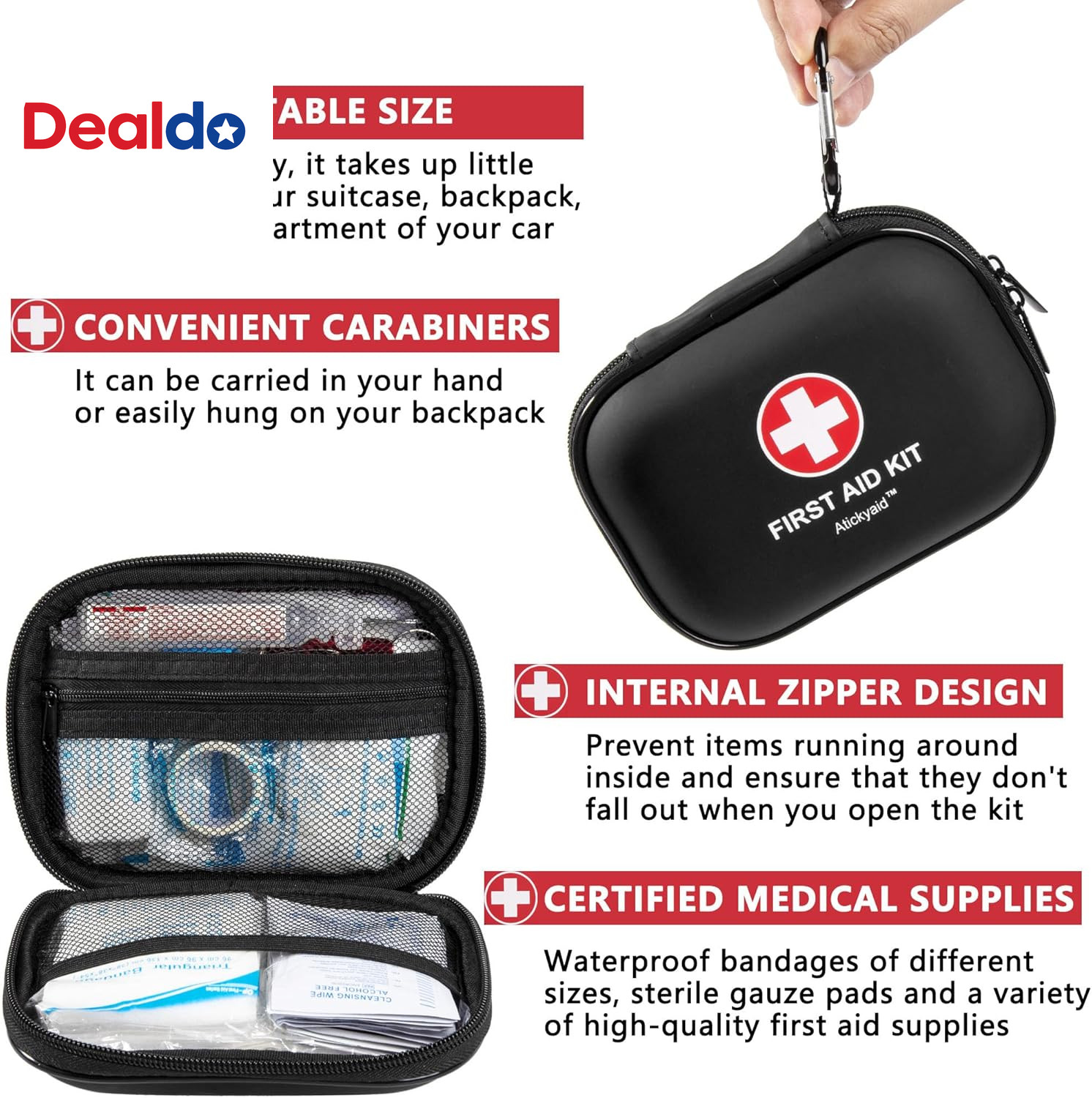 Mini First Aid Kit – 120 Piece Small Waterproof Hard Shell Medical Kit for Car,