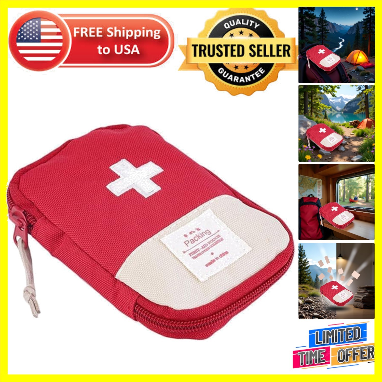 Compact Red First Aid Kit Bag – Essential Emergency Pouch for Outdoor Adventures