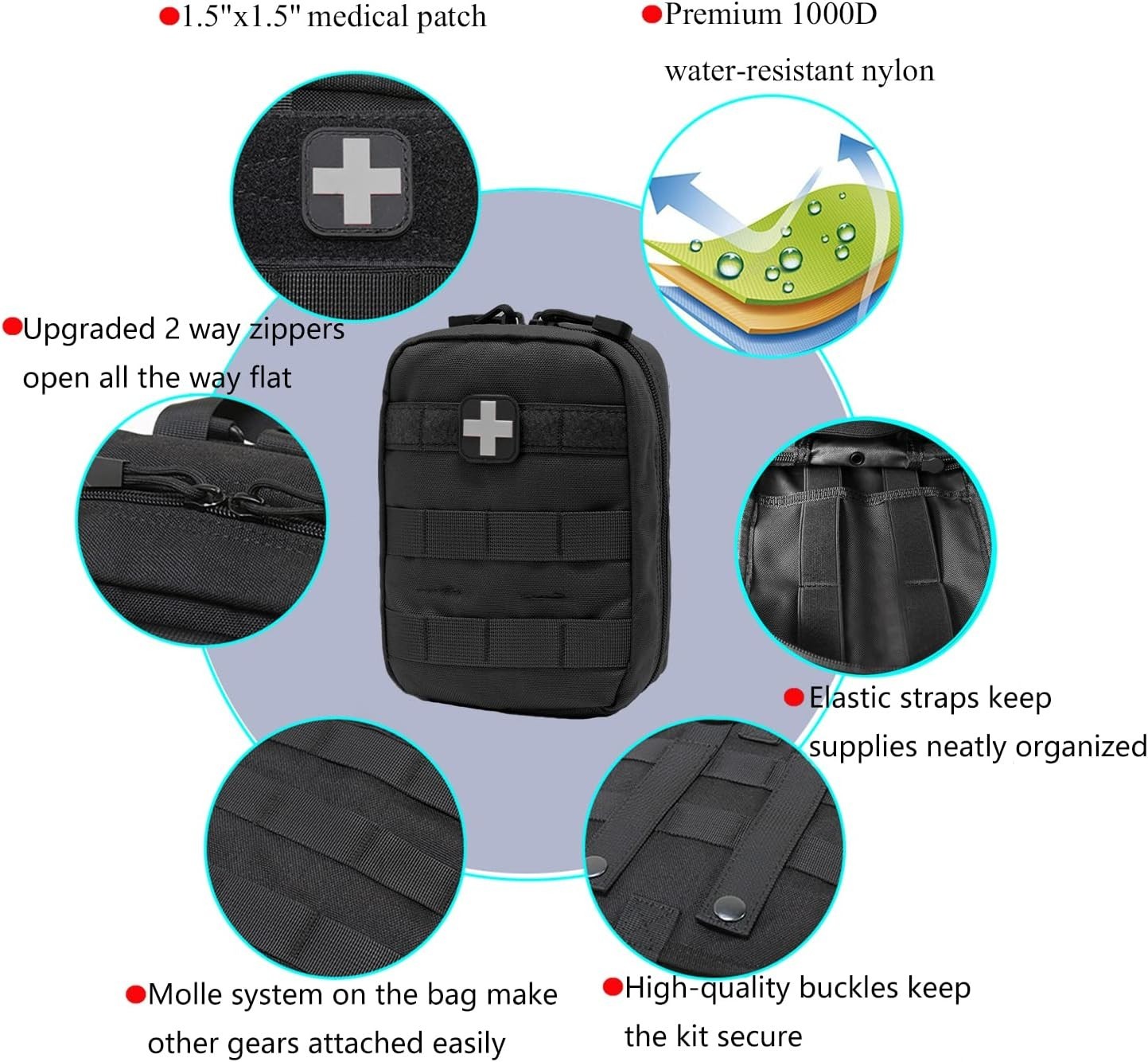 Emergency Ready MOLLE Tactical Pouch with Organized Medical Supplies – 8x6x3