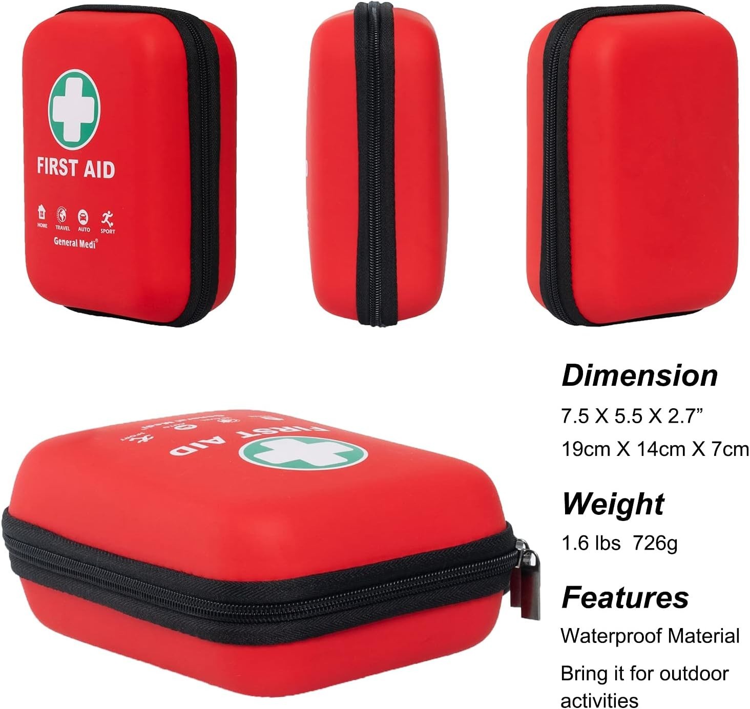 General Medi First Aid Kit – 170 Pieces Hard Case and Lightweight – Great Red