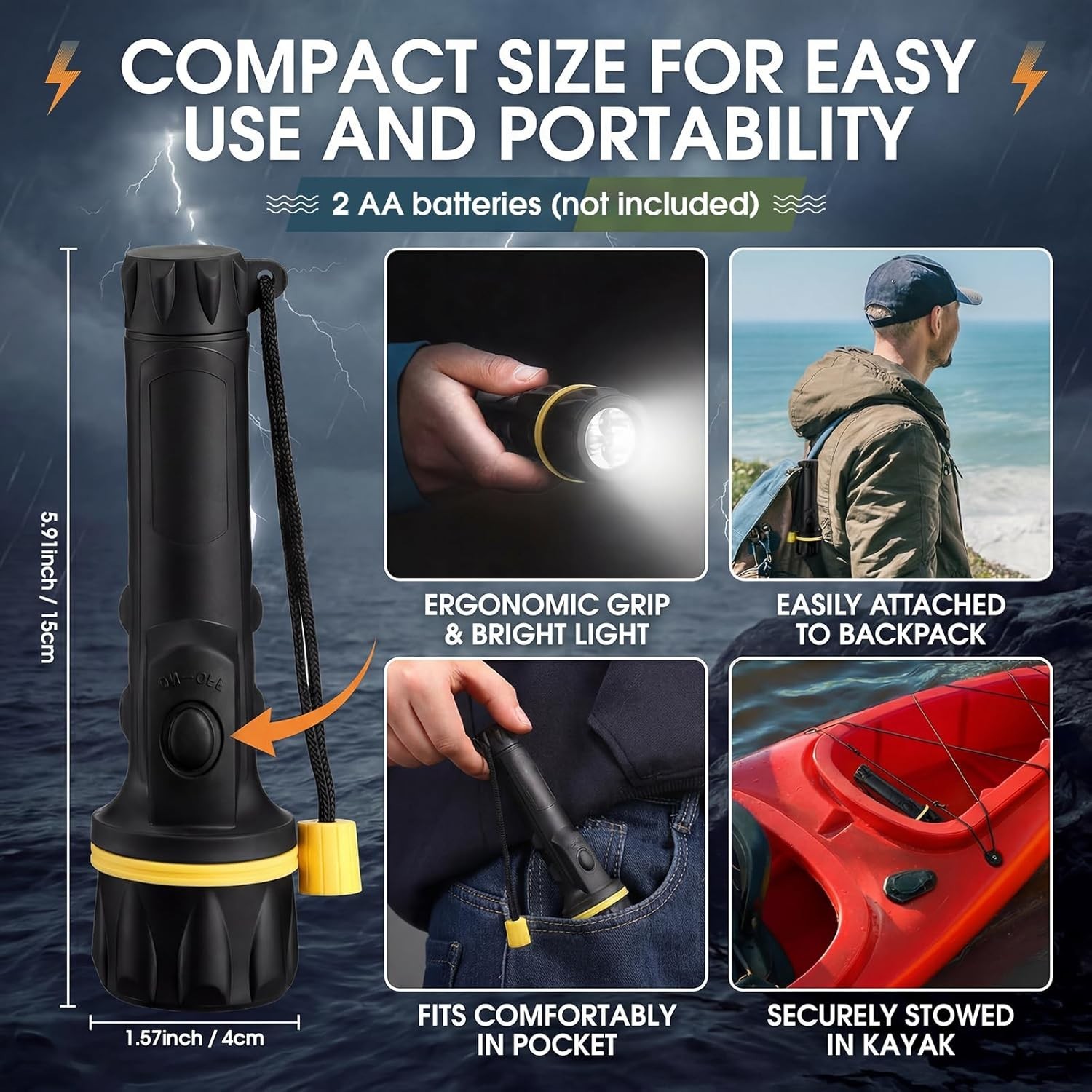 Boat Safety Kit Waterproof Dry Bag LED Flashlight Survival Whistle Float Line