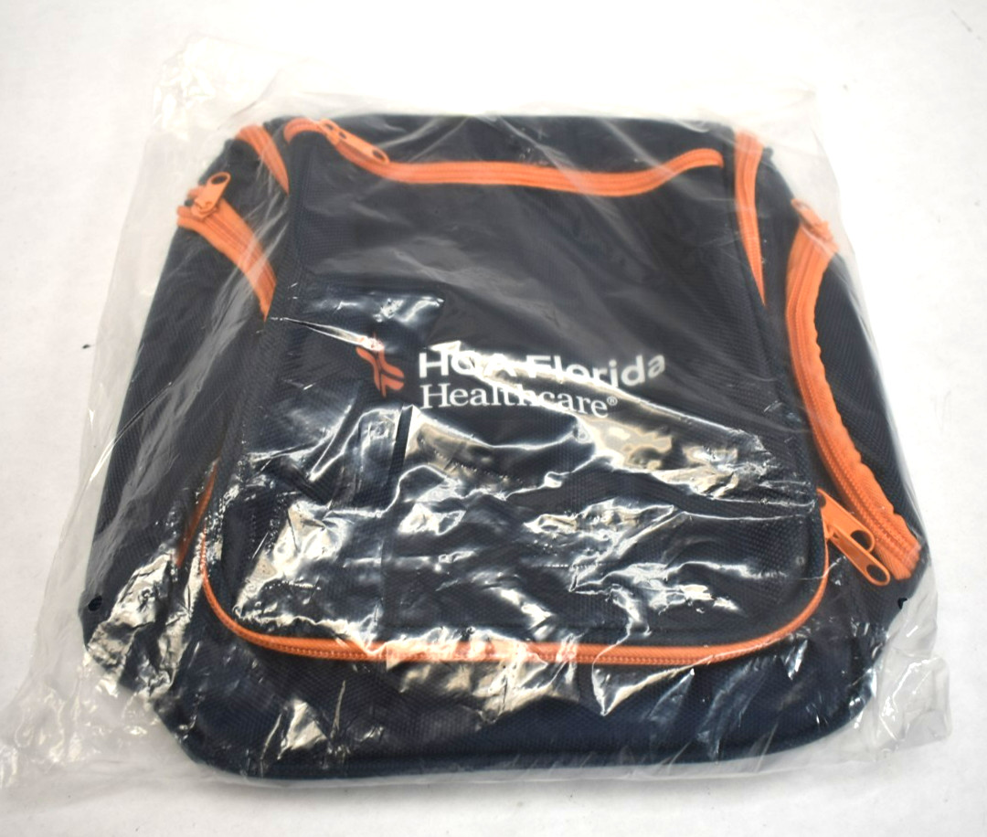 Small First Aid Traveling Bag Navy & Orange Branded 13" x 11-1/2" Lightweight