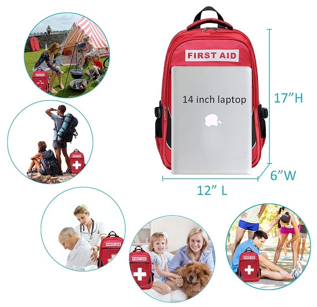 Empty Red First Aid Bag – Emergency Medical Backpack, Multi-Pocket Trauma Kit fo