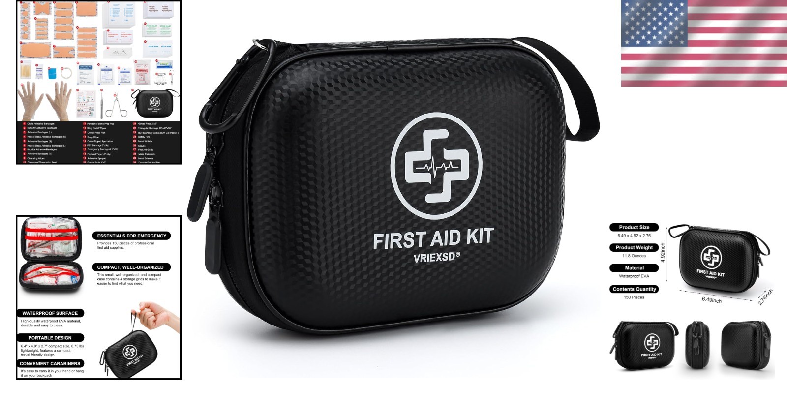 Lightweight 150-Piece First Aid Kit – Waterproof Design for Hiking and Camping