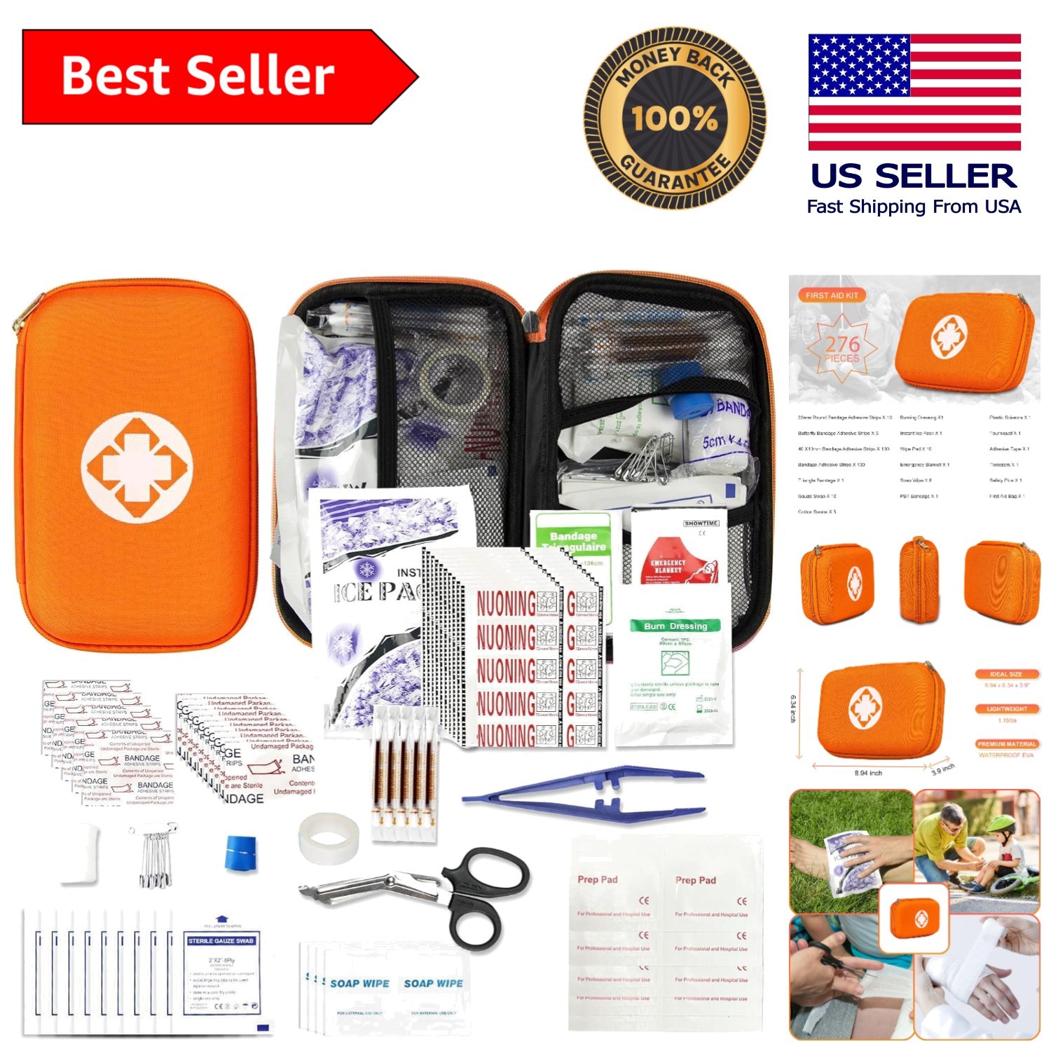 276PCS Mini First Aid Kit – Compact Travel Emergency Supplies in Orange