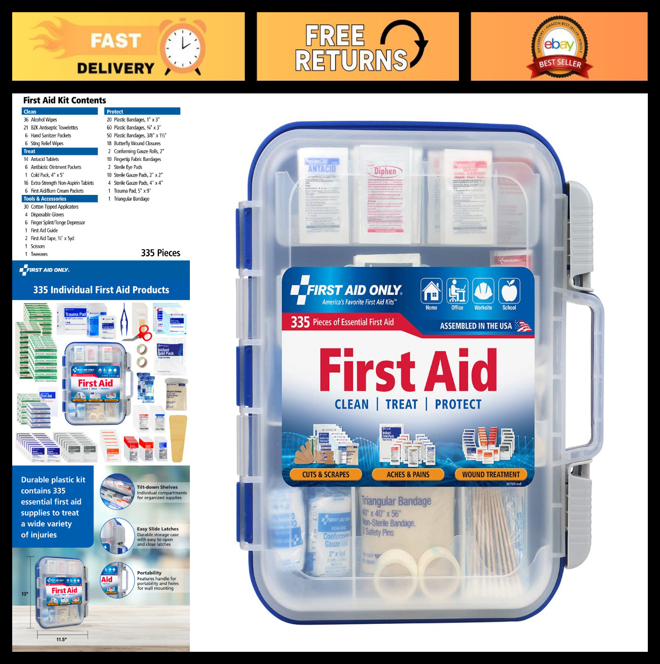 All-Purpose 100-Person OSHA-Compliant First Aid Kit – 335 Pieces for Home, Work