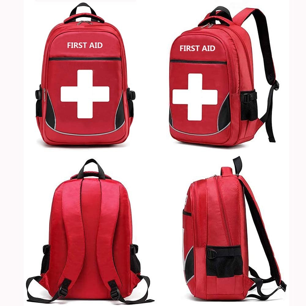Empty Red First Aid Bag – Emergency Medical Backpack, Multi-Pocket Trauma Kit fo