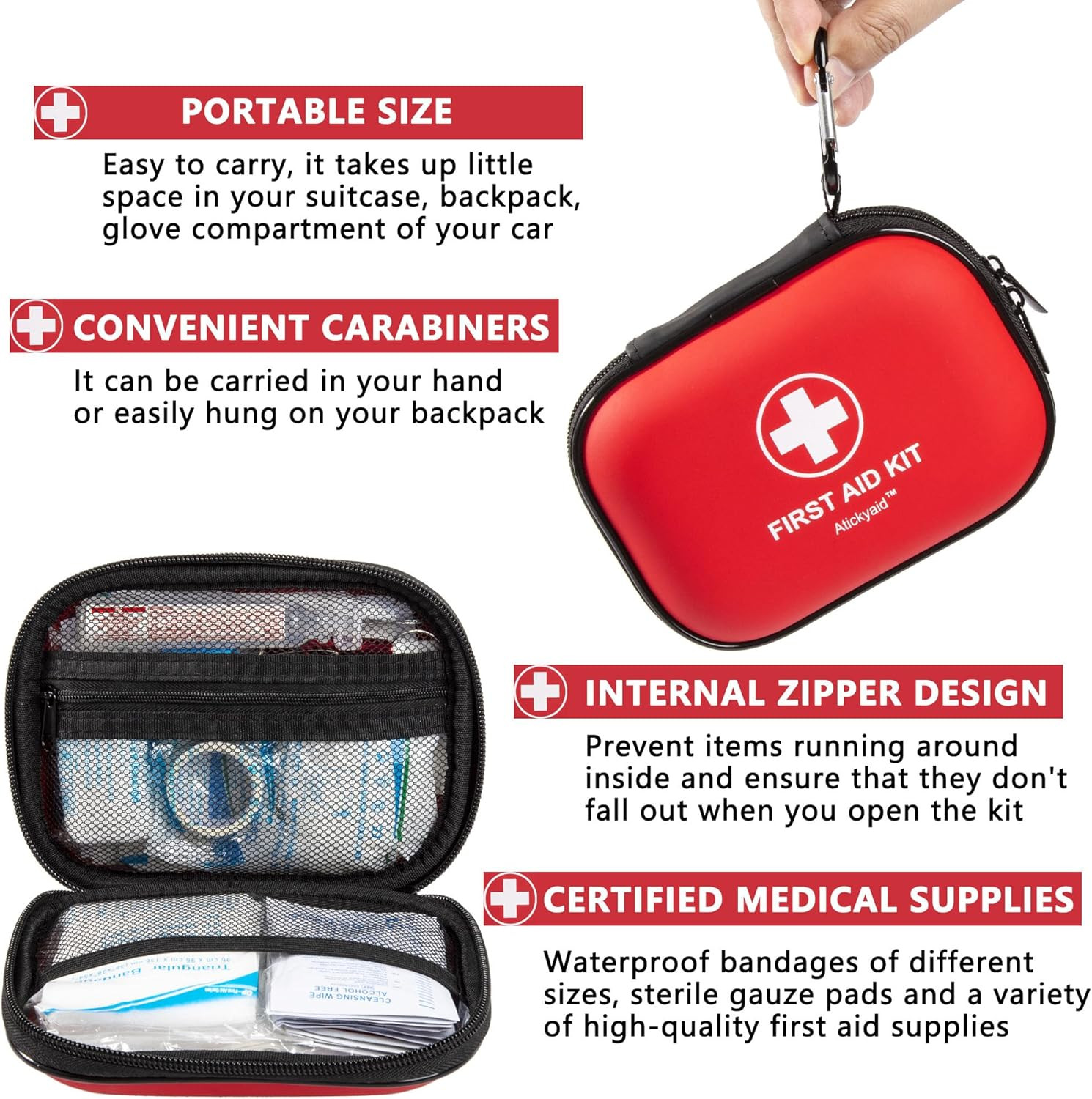 Mini First Aid Kit – 120 Piece Small Waterproof Hard Shell Medical Kit for Car,