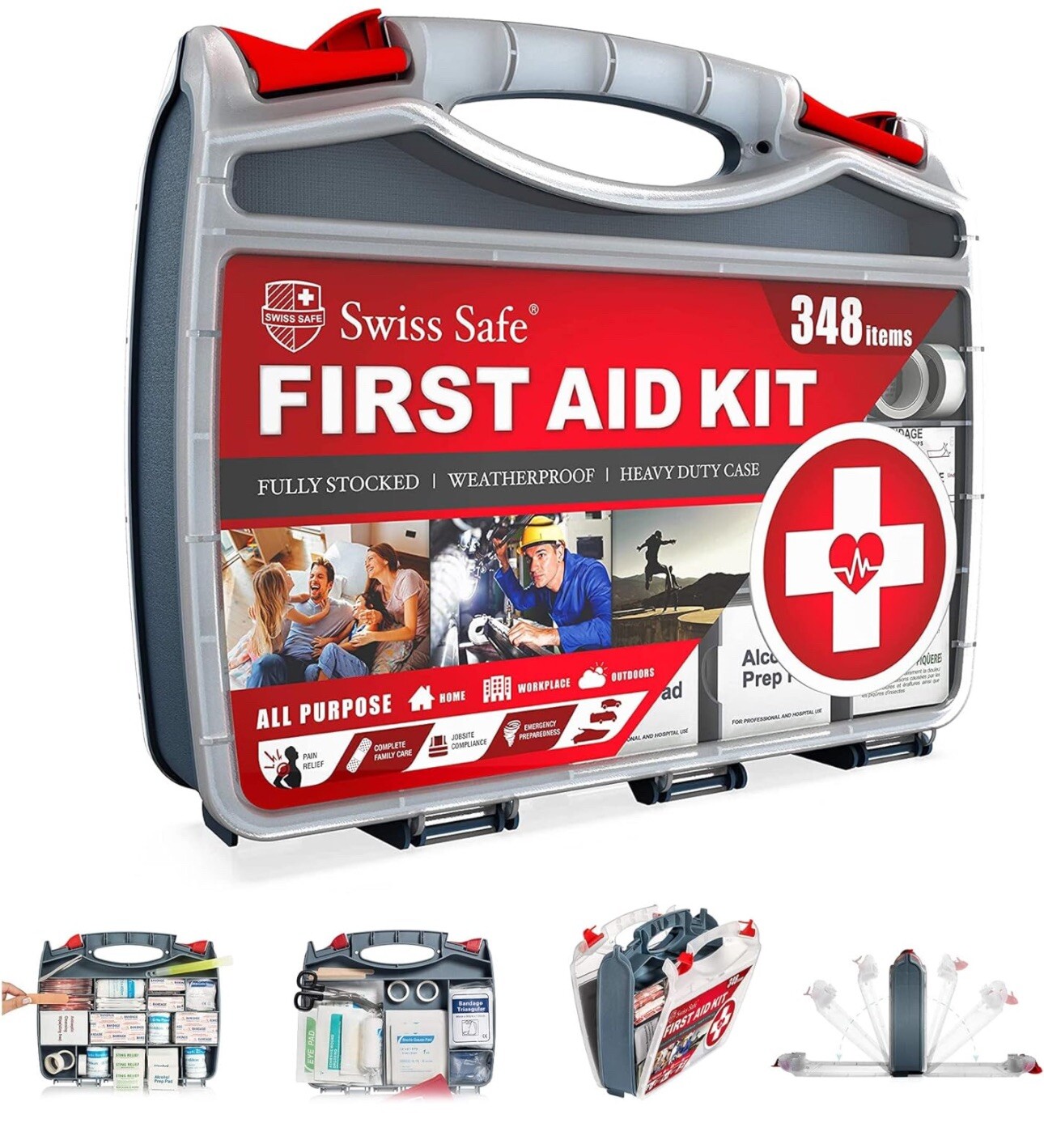 Swiss Safe 2-in-1 Hardcase First Aid (348 Piece) Perfect For Travel And Home