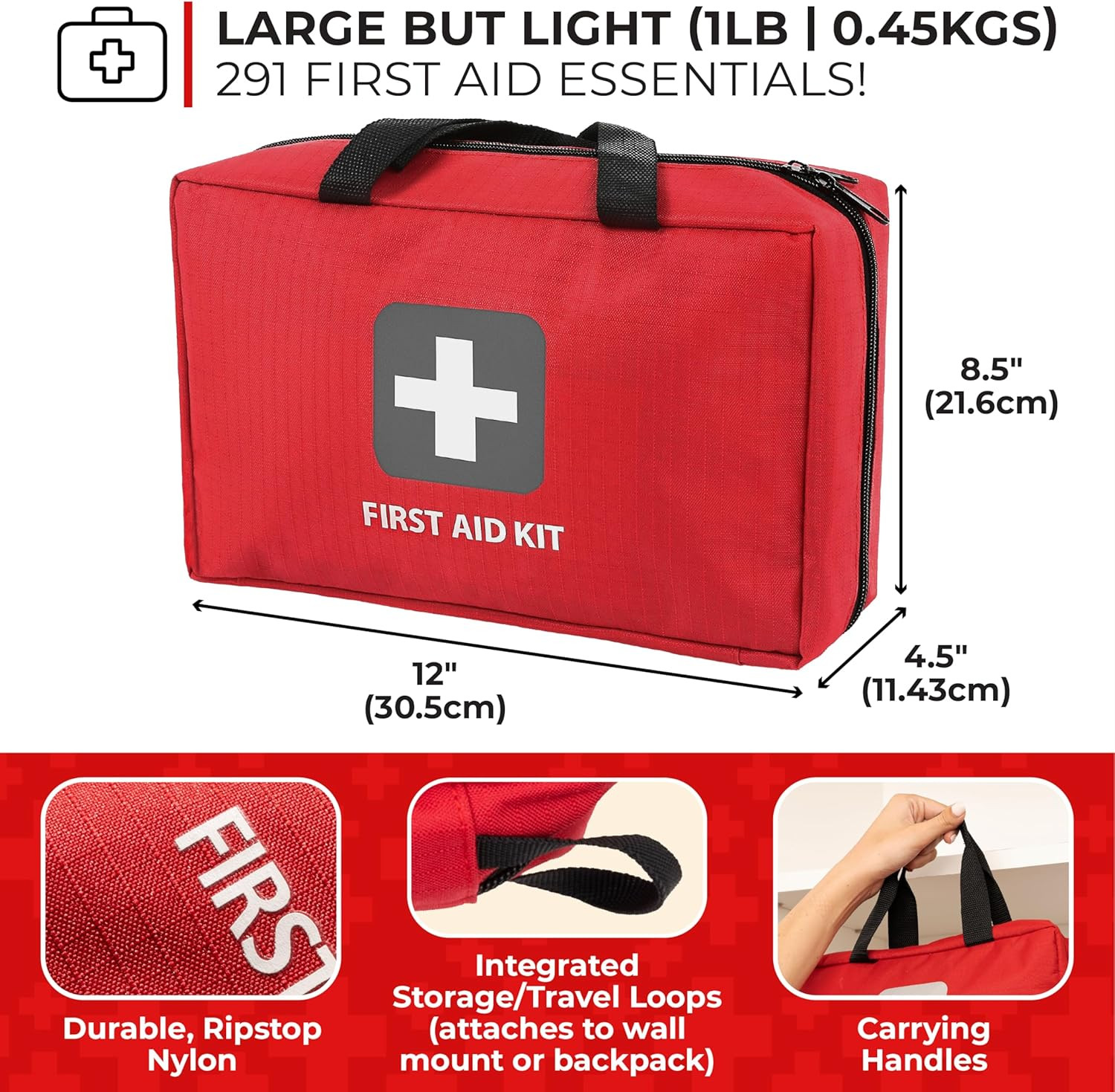 291pc Home Essentials First Aid Kit-First Aid Bag with Multi-Sized Bandage,Gauze