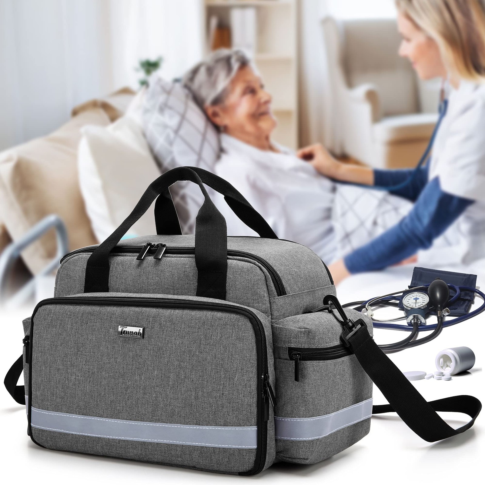 Trunab Home Health Nurse Bag Medical 30,5 x 17,8 x 25,4 centimètres, Grey