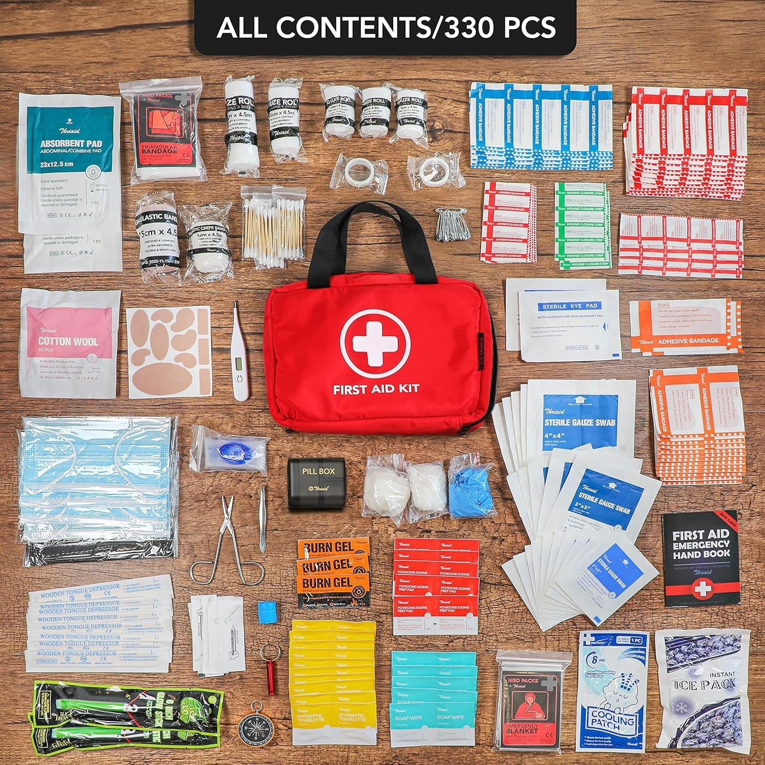 330 Piece First Aid Kit Waterproof Nylon Compact Trauma Medical Emergency Bag