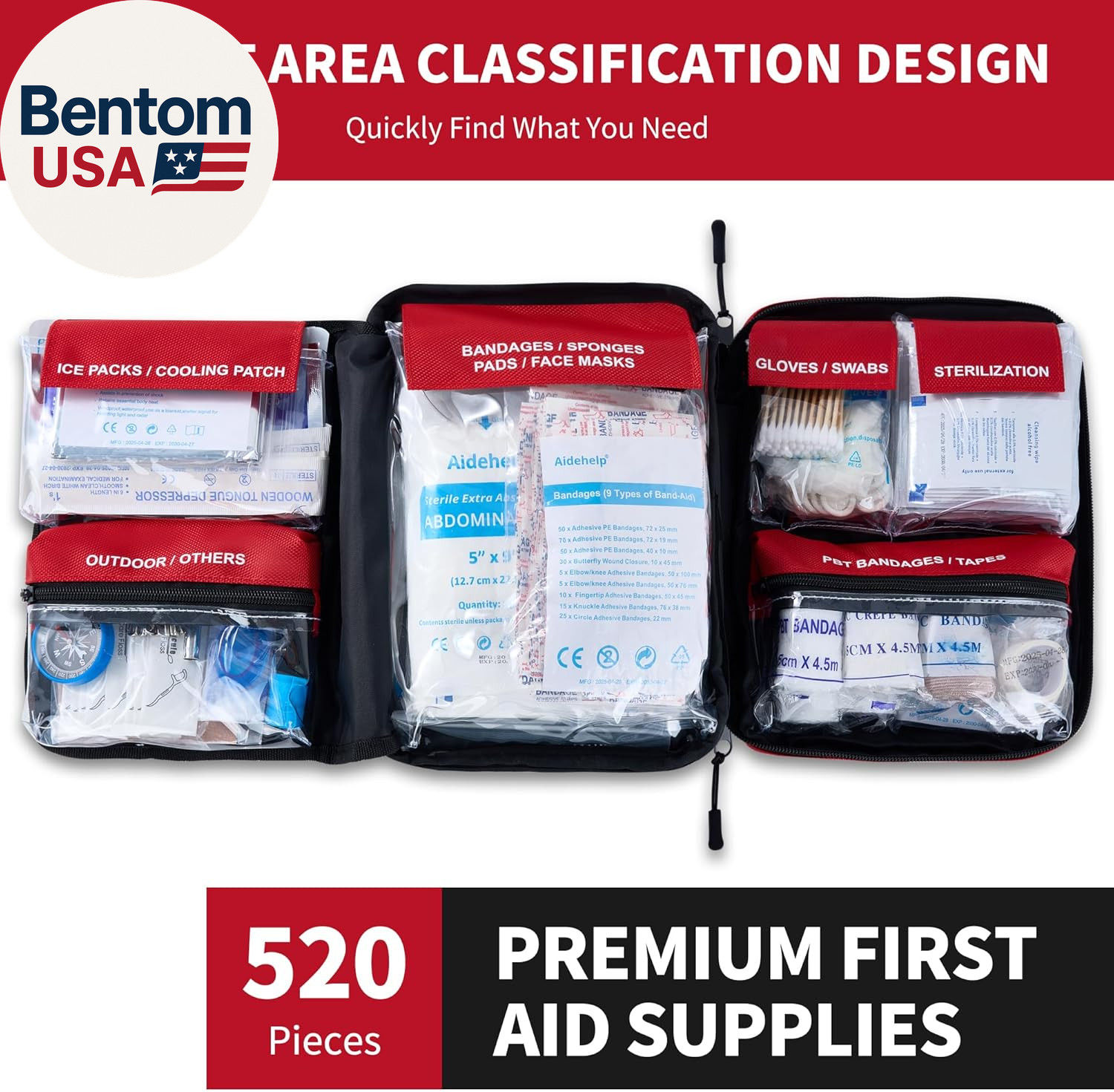 520 Pieces Premium First Aid Kit – Large Emergency Medical Kit for Survival, Car
