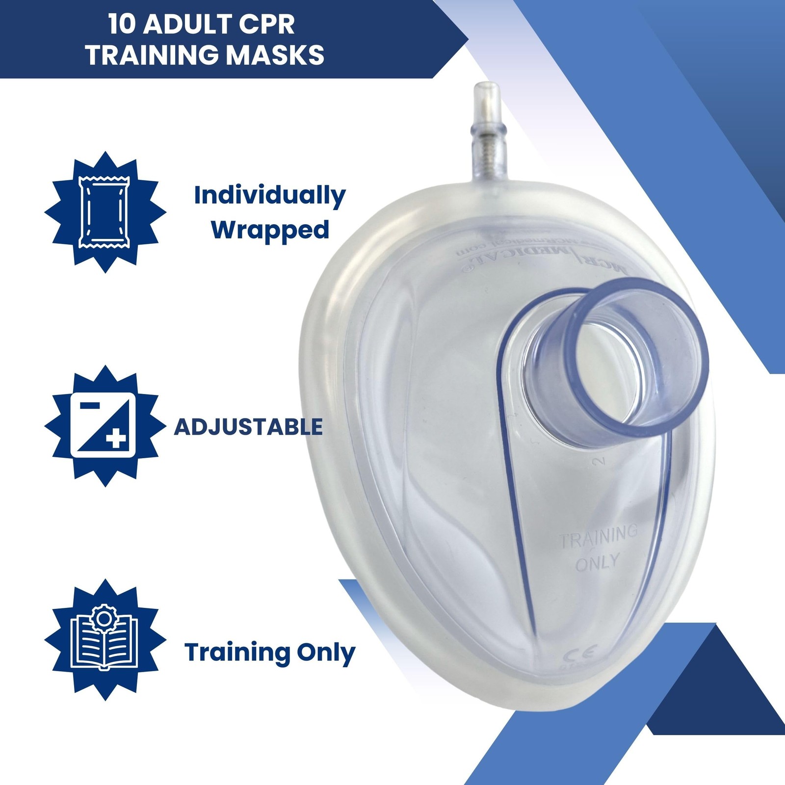 Pack of 10 Training CPR Masks, Adjustable-Adult w Valves, MCRTM-AR