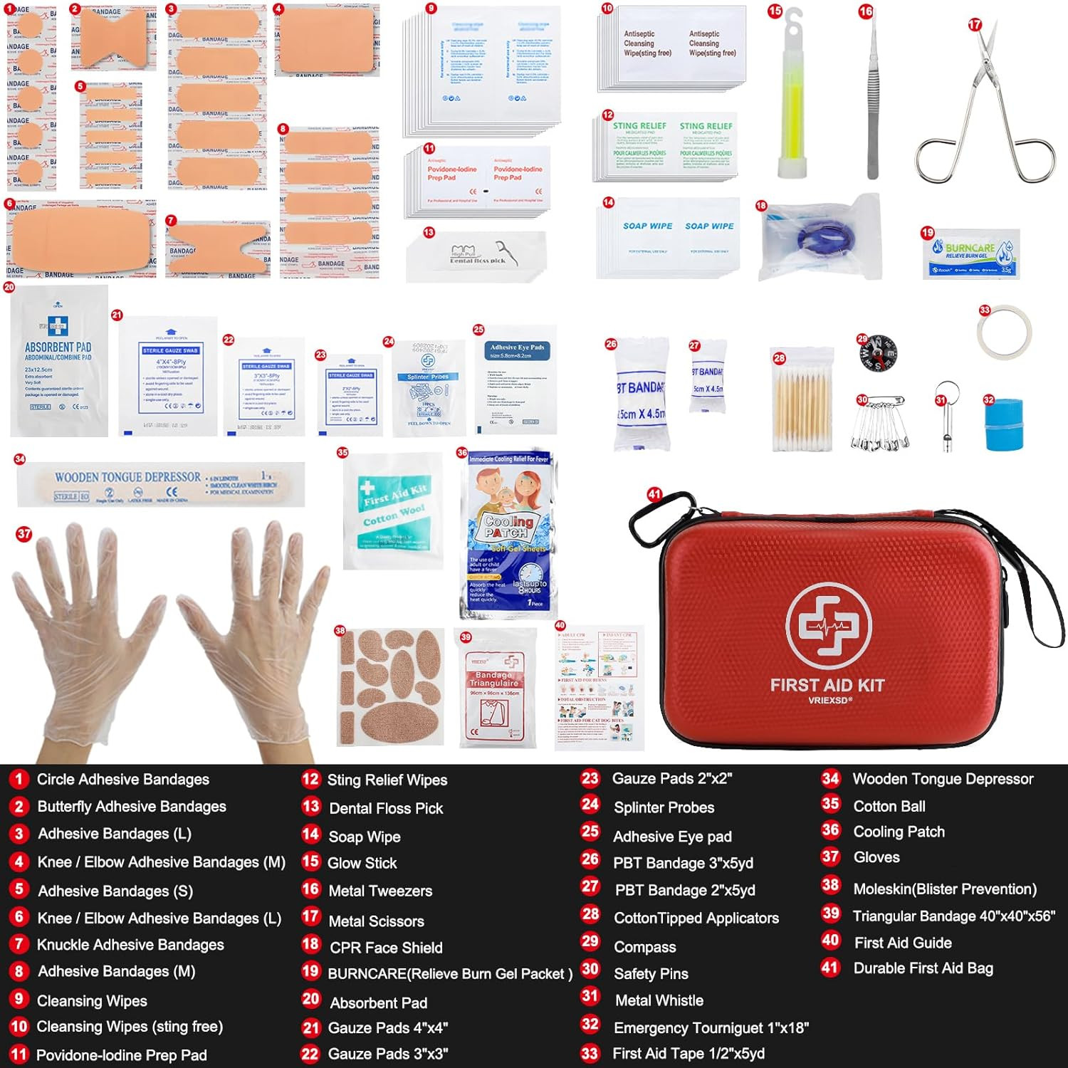 VRIEXSD Premium First Aid Kit, 320 Piece Waterproof Hard Shell Eva First Aid Kit