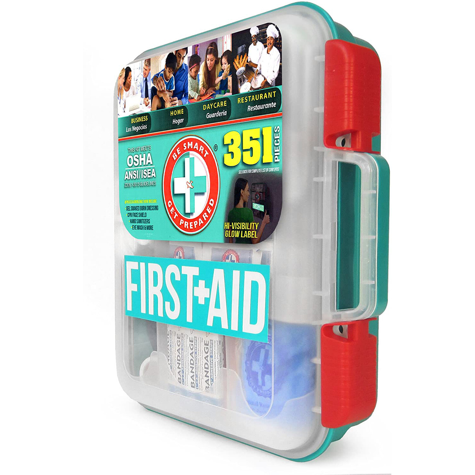 First Aid Kit Hard Teal Case 351 Pieces Exceeds OSHA and ANSI Guidelines