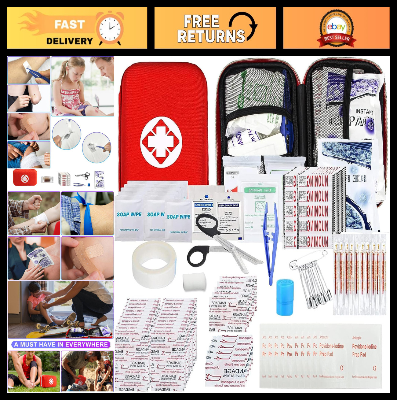 275Pcs Car First Aid Kit – Emergency Survival Gear for Home, Travel, Hiking, Cam