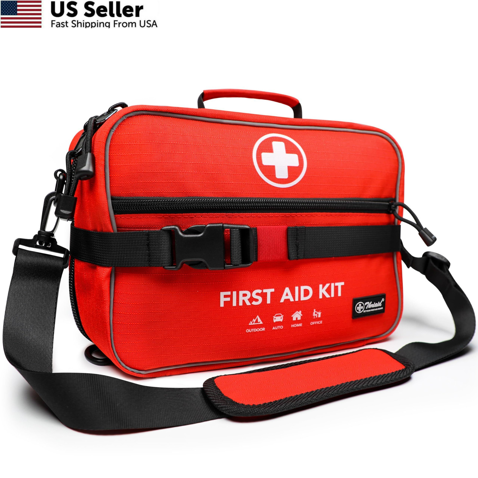 430 Piece First Aid Kit, Well-Organized Premium Waterproof Compact Trauma Red