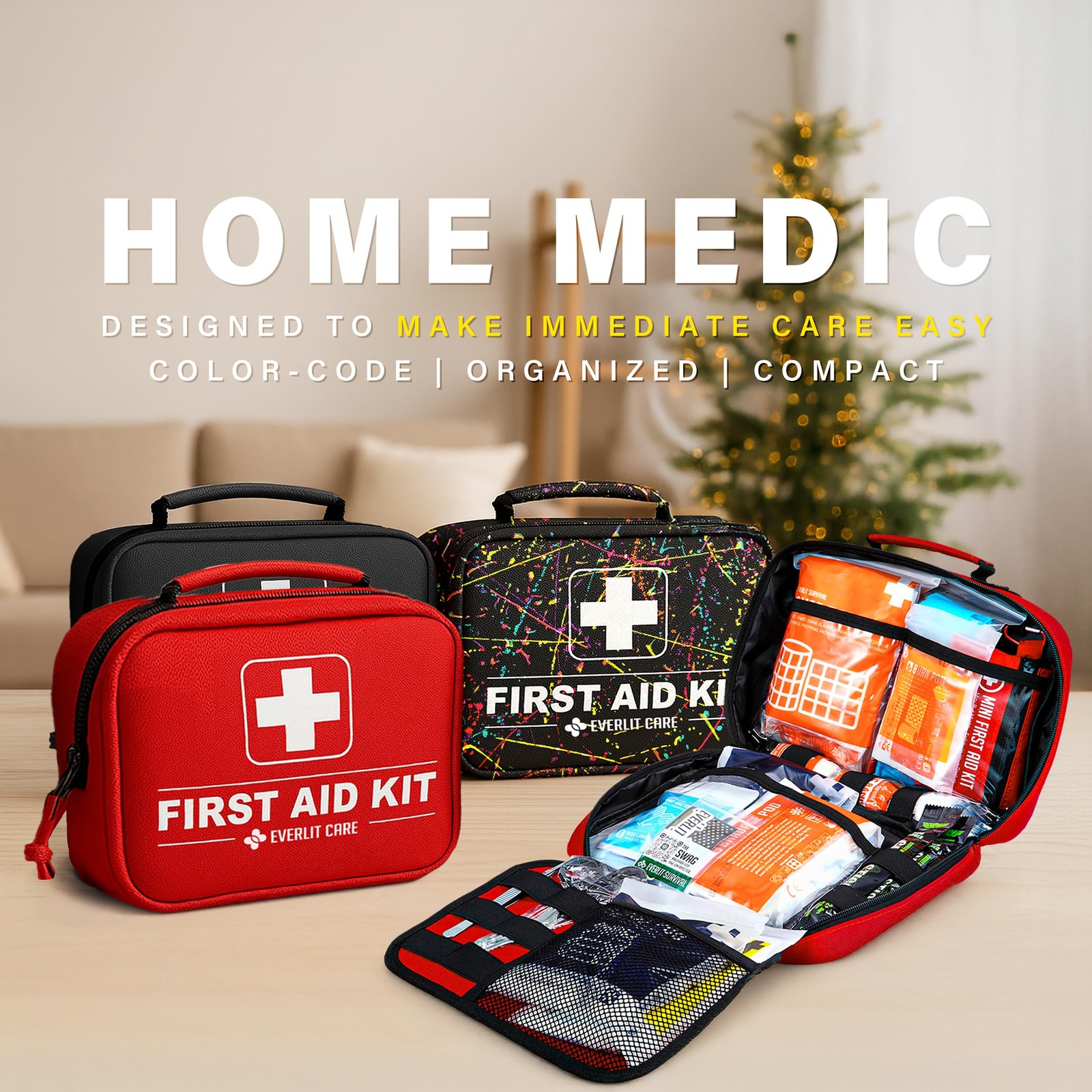 380 Pcs First Aid Kit All-Purpose Medical Essential Kit for Cuts, Scrapes, Bu…