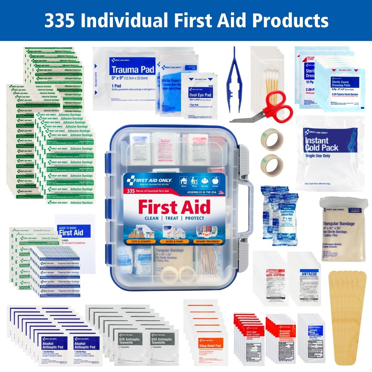 All-Purpose 100-Person OSHA-Compliant First Aid Kit – 335 Pieces for Home, Work