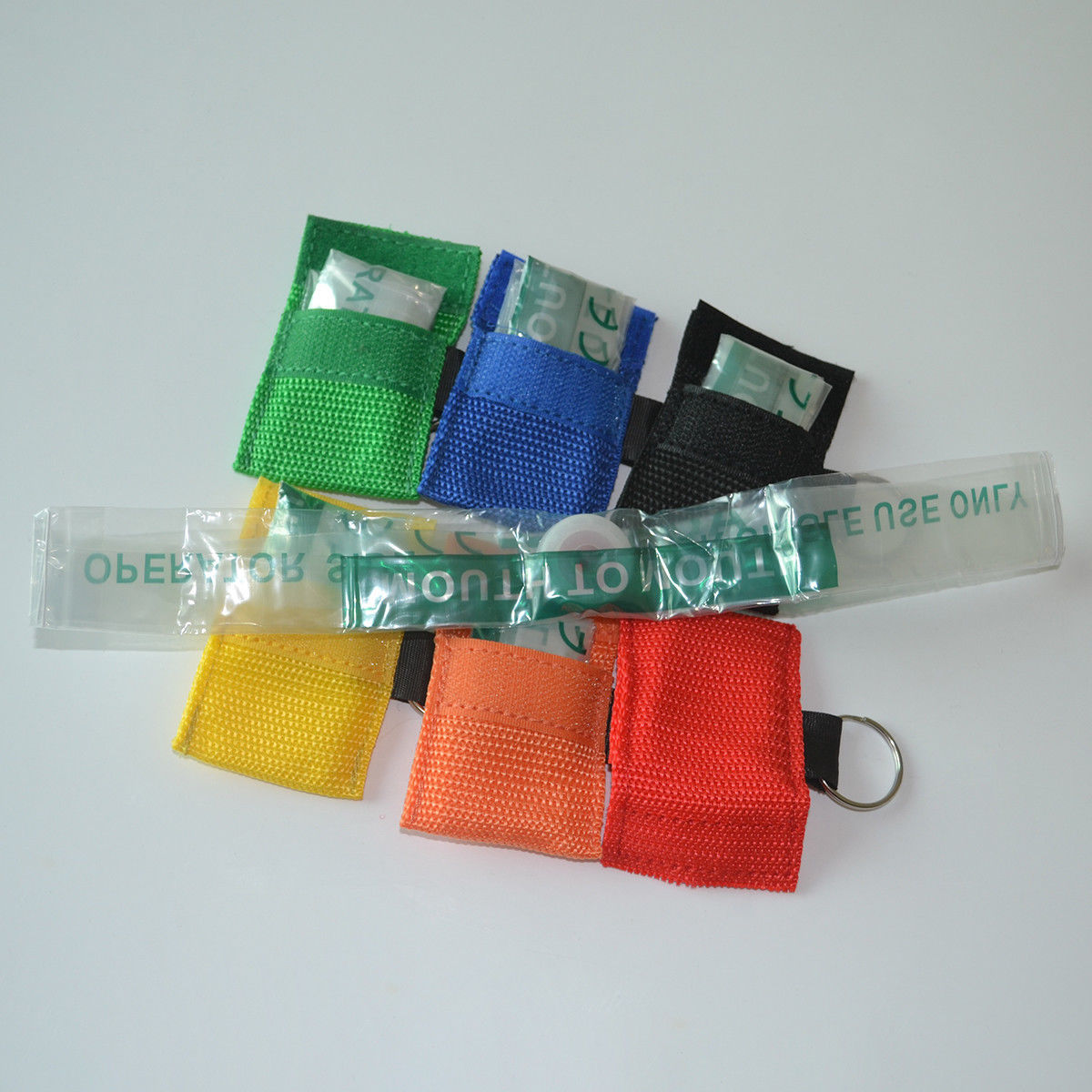 6pcs No Label CPR Transparent First Aid face shield 6 Colors Nylon Keychain