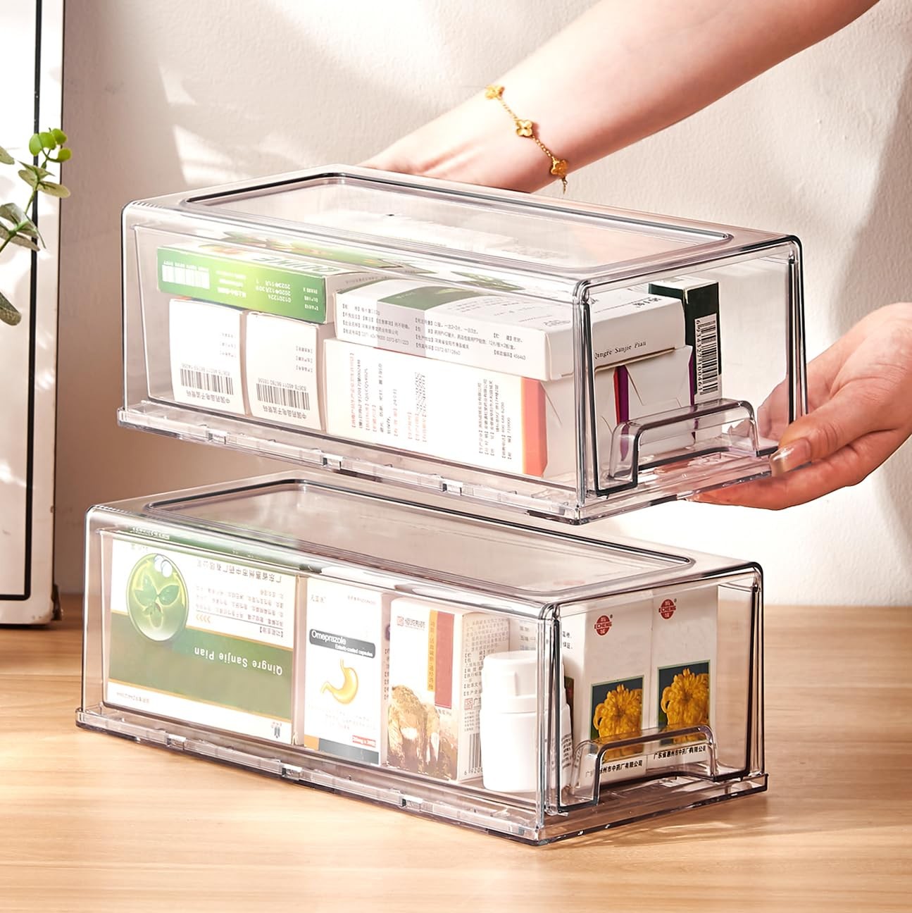 clear Drawer-Type Plastic Storage Box Bins Organizer，Family First Aid Kits Me…