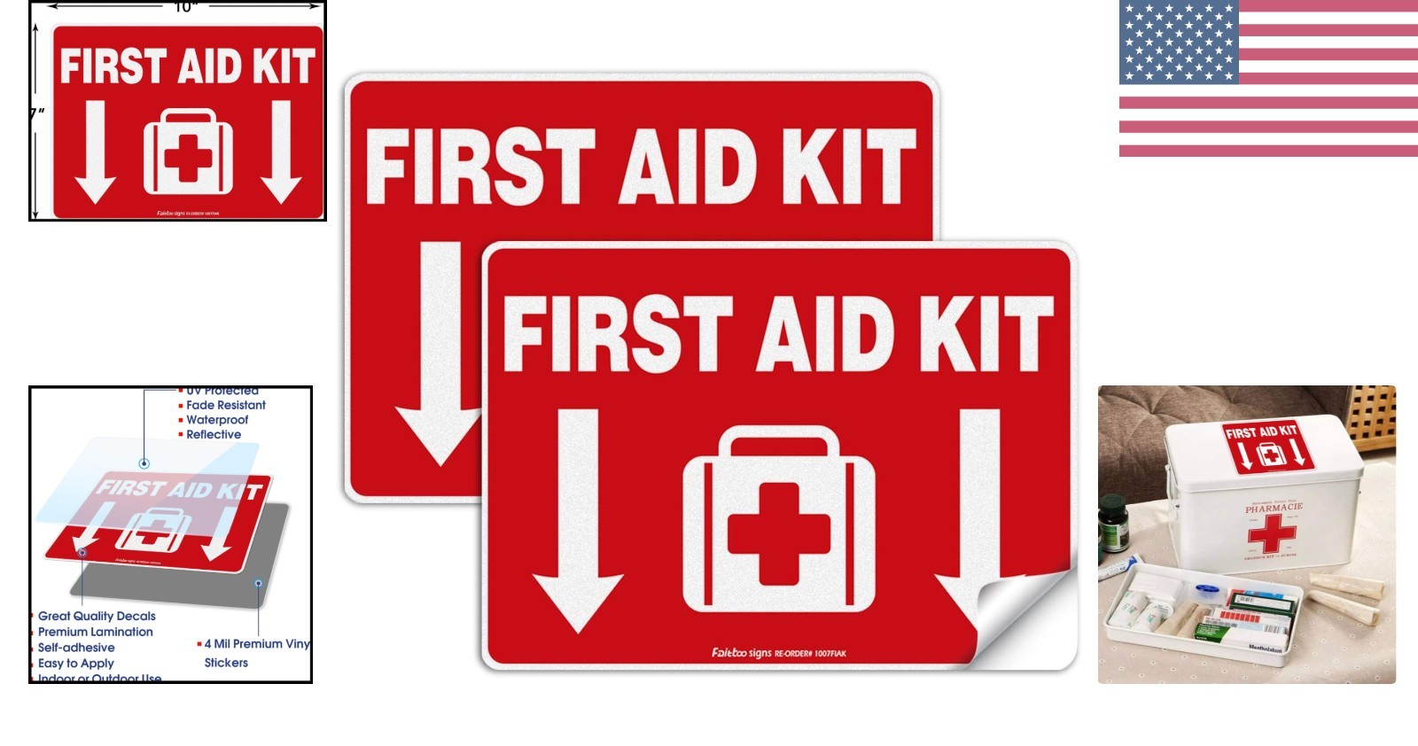 Durable Waterproof First Aid Kit Decals – 10×7 Inches, Easy to Install, 2 Pack