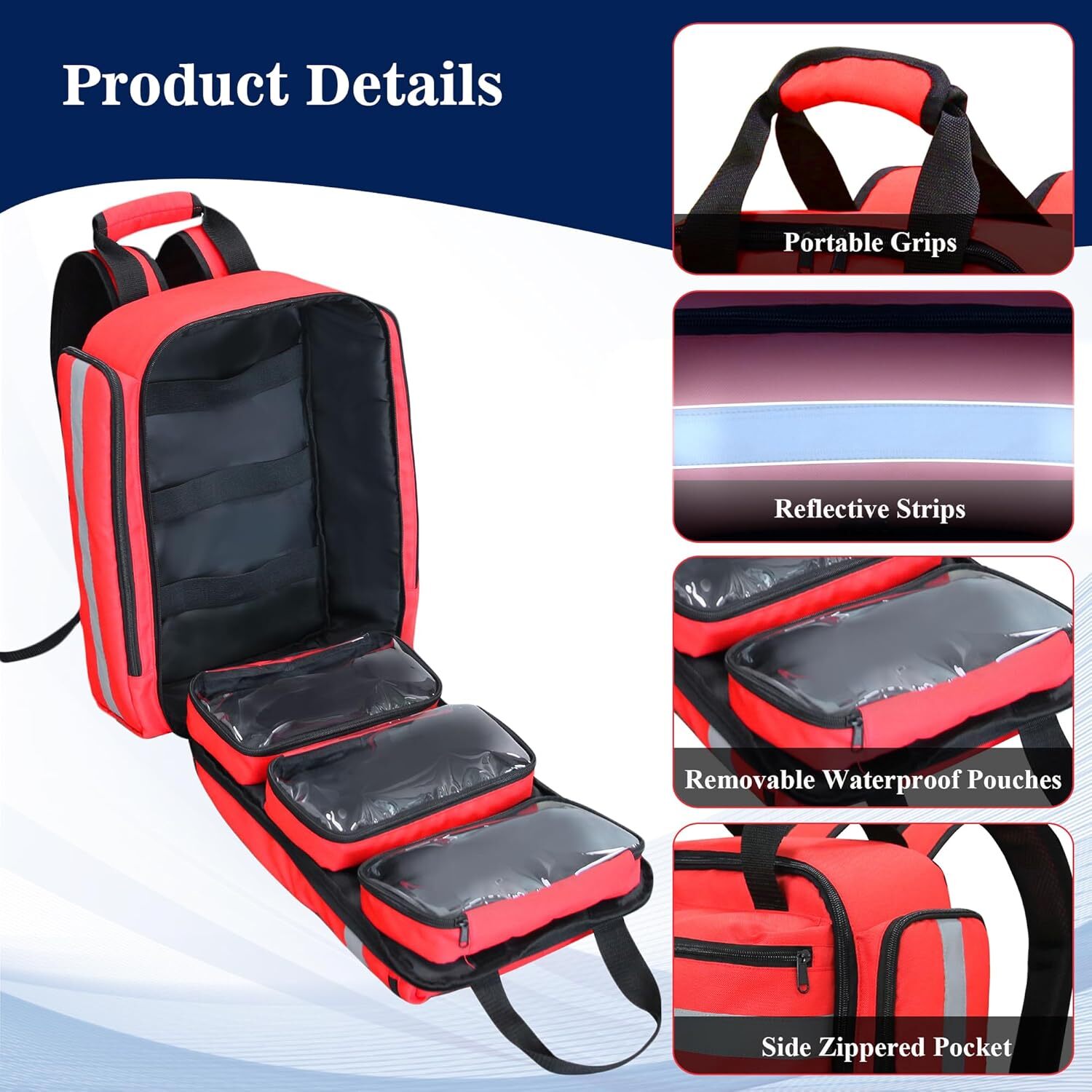 First Aid Trauma Backpack – EMS Medi-cal Tactical Molle Bag – Red/Orange