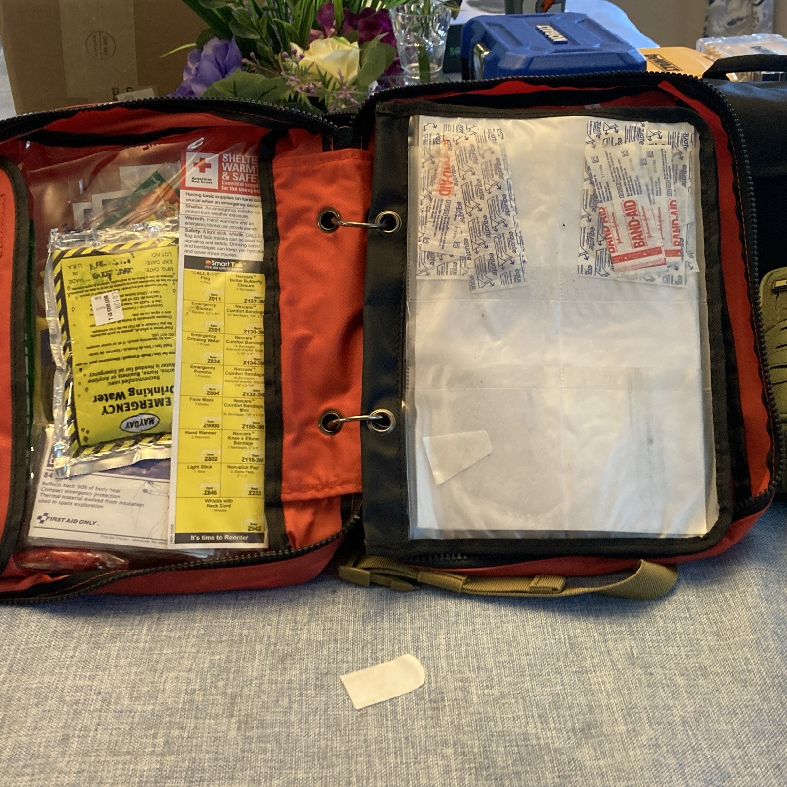 American Red Cross Portable Red Emergency First Aid Kit Bag w/ Gauze, Gloves