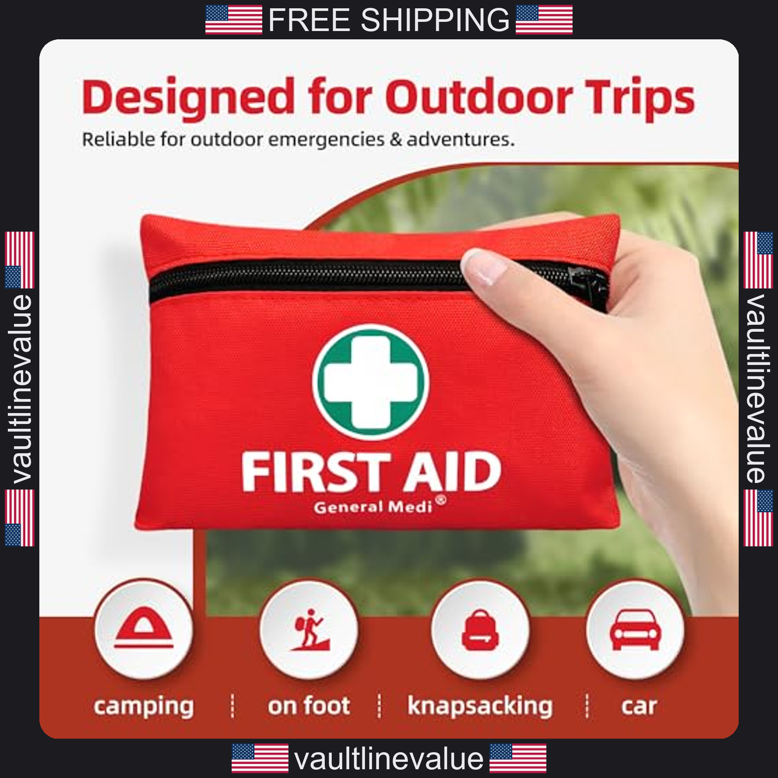 General Medi Mini First Aid Kit 110 Piece Travel Home Office Vehicle Camping Red