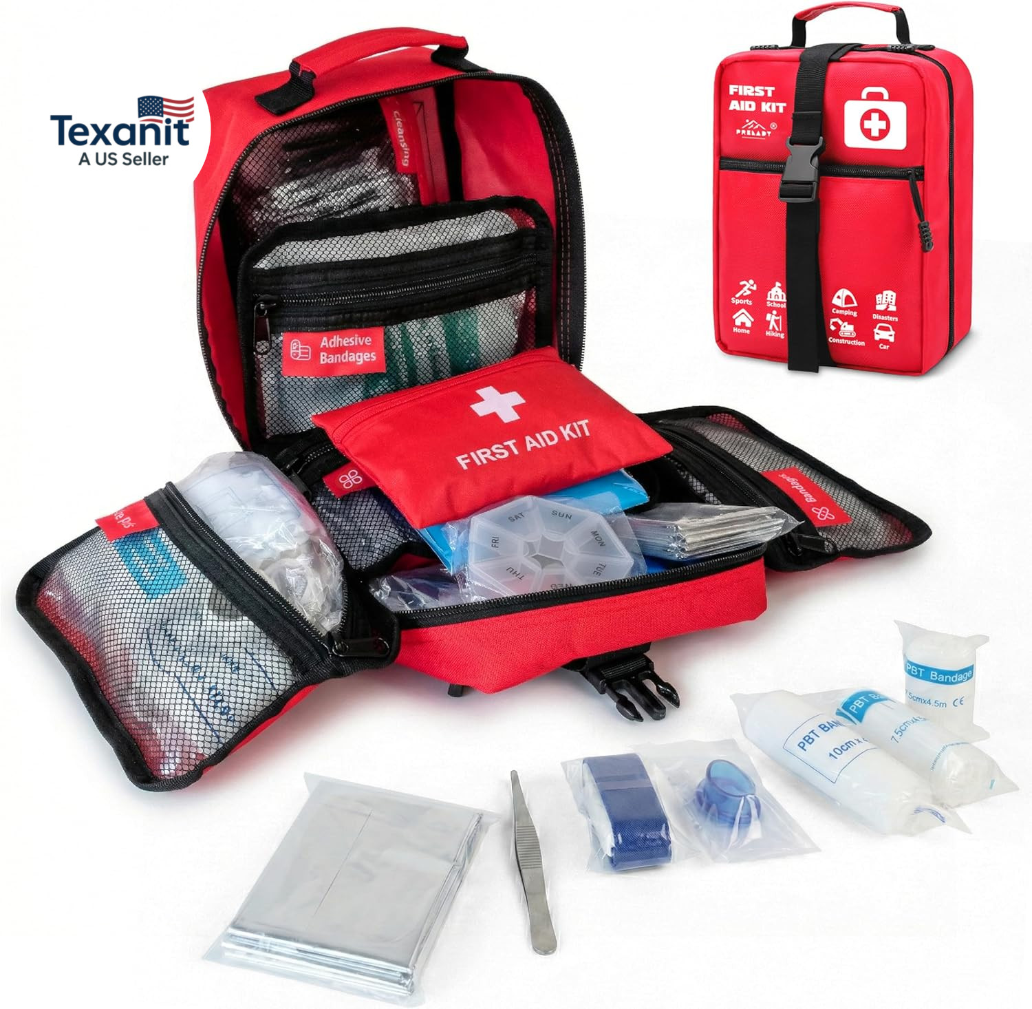 556 Piece Premium Large First Aid Kit, Survival Medical Bag with Labelled Compar