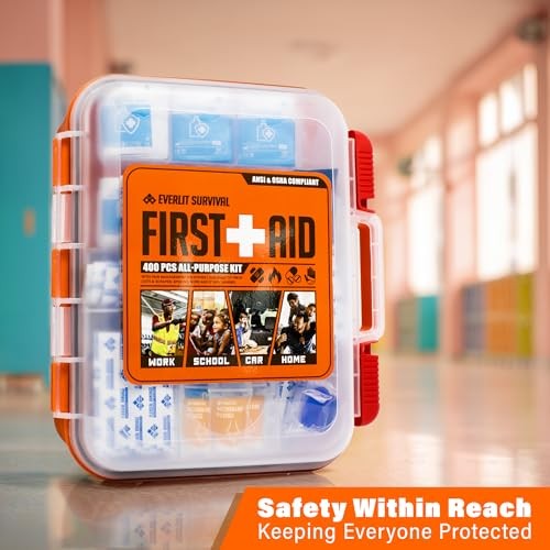 400 Pcs OSHA Compliant First Aid Kit, Wall-Mountable Essential Emergency Kit