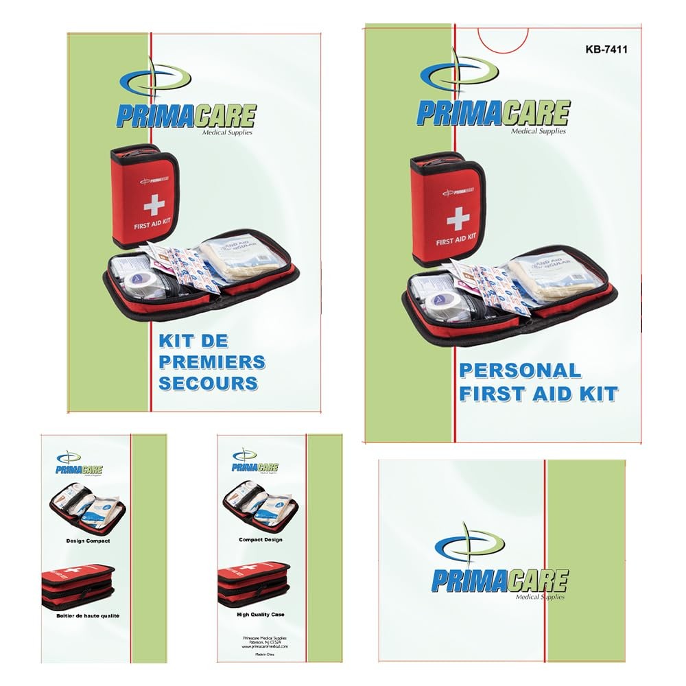 Primacare KB-7411 45 Piece Personal First Aid Kit, 6"x4"x1", with Emergency Medi
