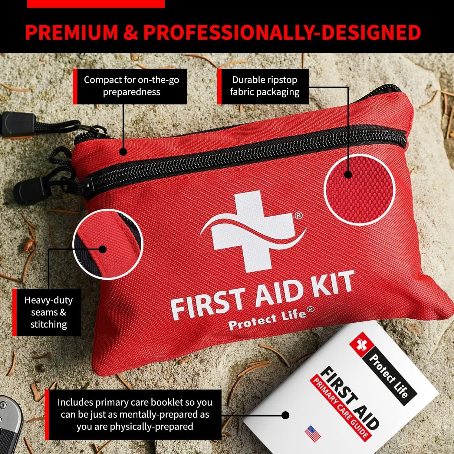 Protect Life First Aid Kit, Travel First Aid Kit for Car, 100 Piece Compact Emer