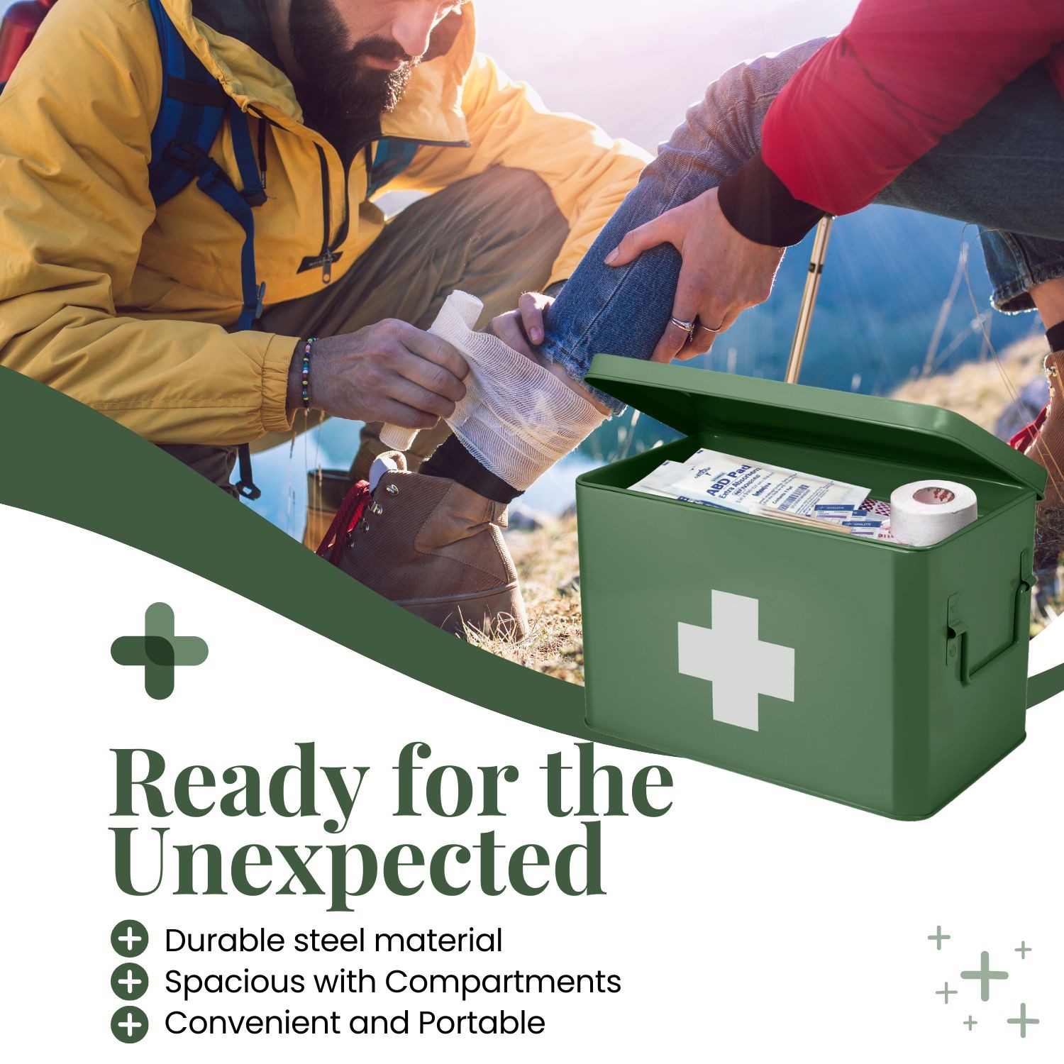Metal First Aid Empty Box, Medicine Storage Organizer with Removable Tray Handle