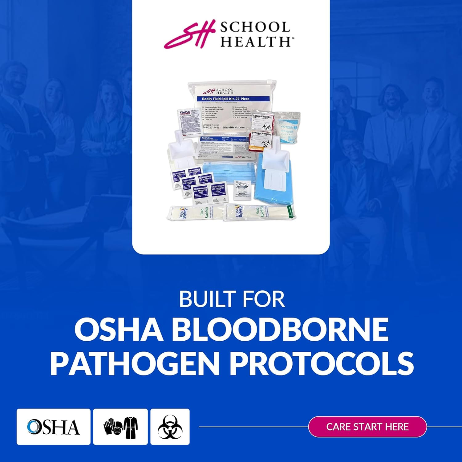 School Health 27‑Piece Bodily Fluid Spill Clean up Kit – Bloodborne Pathogen Pro