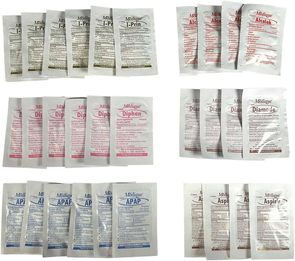 Rescue Essentials Medications Dose Pack–First Aid Refill Kit with Ibuprofen, Ace