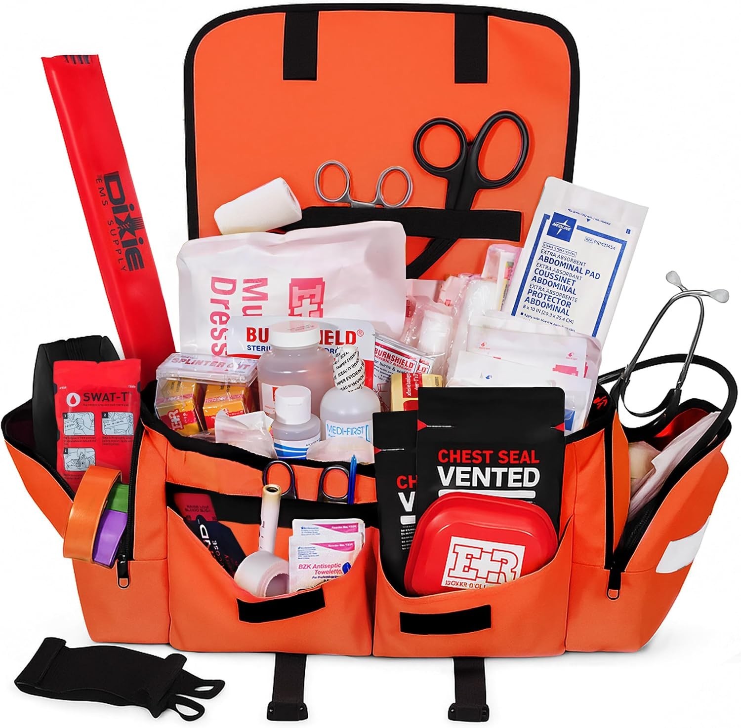 Fully Stocked EMT Trauma Bag – Tactical First Responder Medical Kit with Tourni.