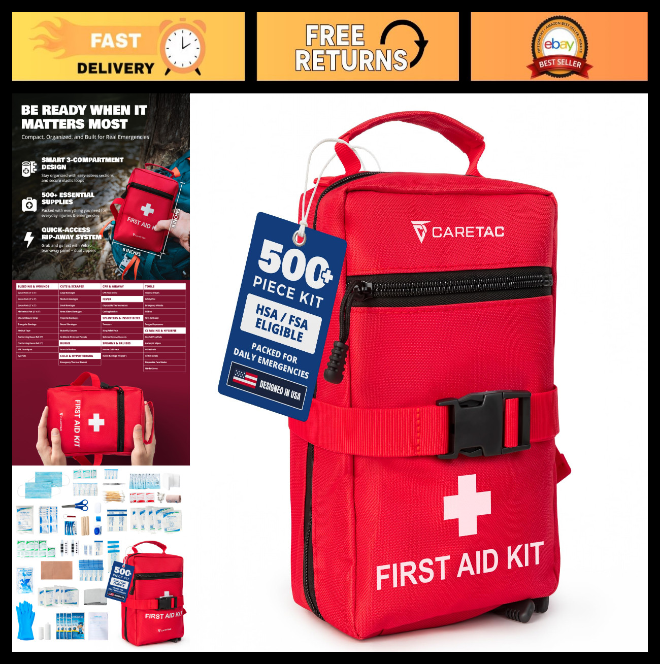500+ Piece Premium Large First Aid Kit – Fully Stocked Emergency Supplies for Ho
