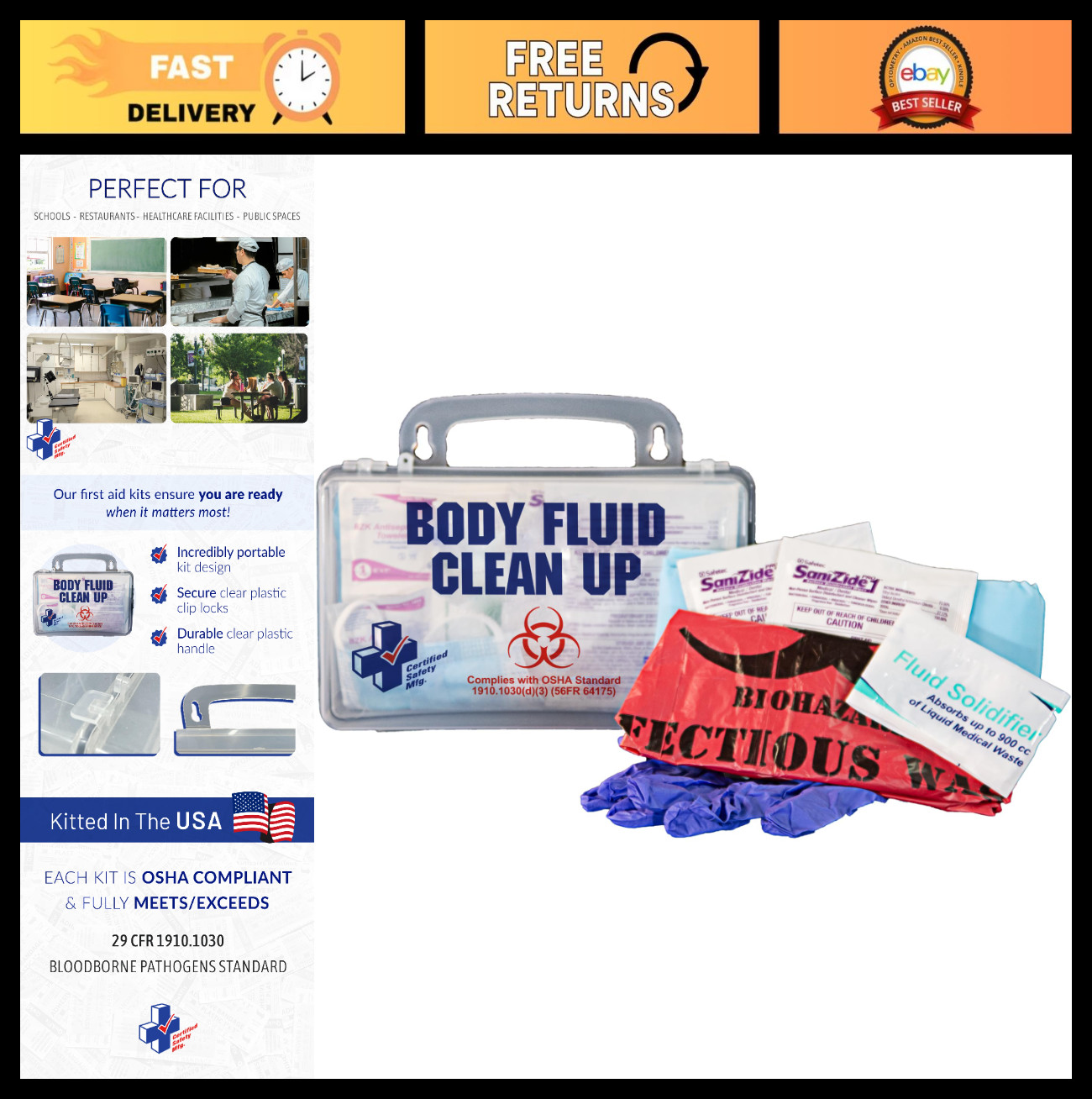 Bloodborne Pathogen Cleanup Kit – 22pc OSHA Compliant Biohazard Supplies, PPE &
