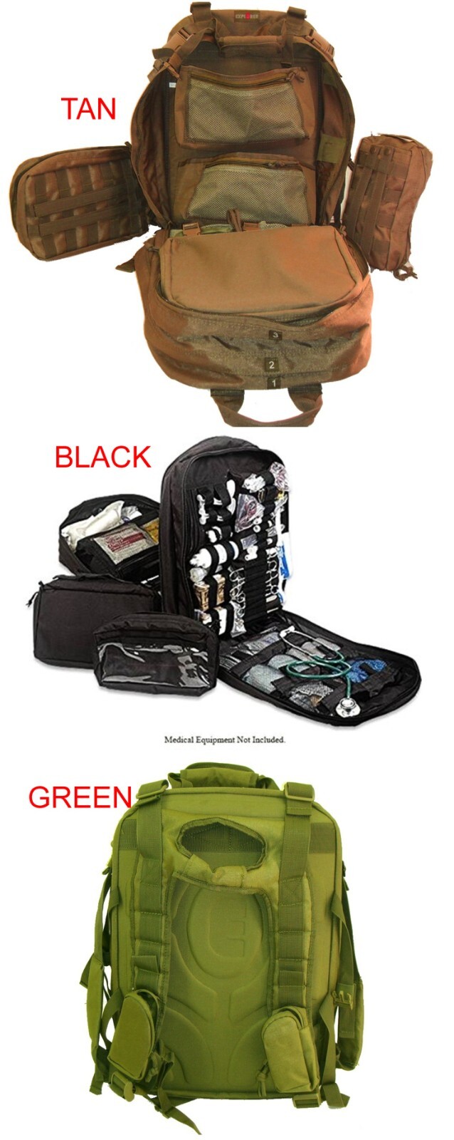 Explorer M2 Everyday Deluxe Carry Huge Military Corpsman Medic Hospital Backp…